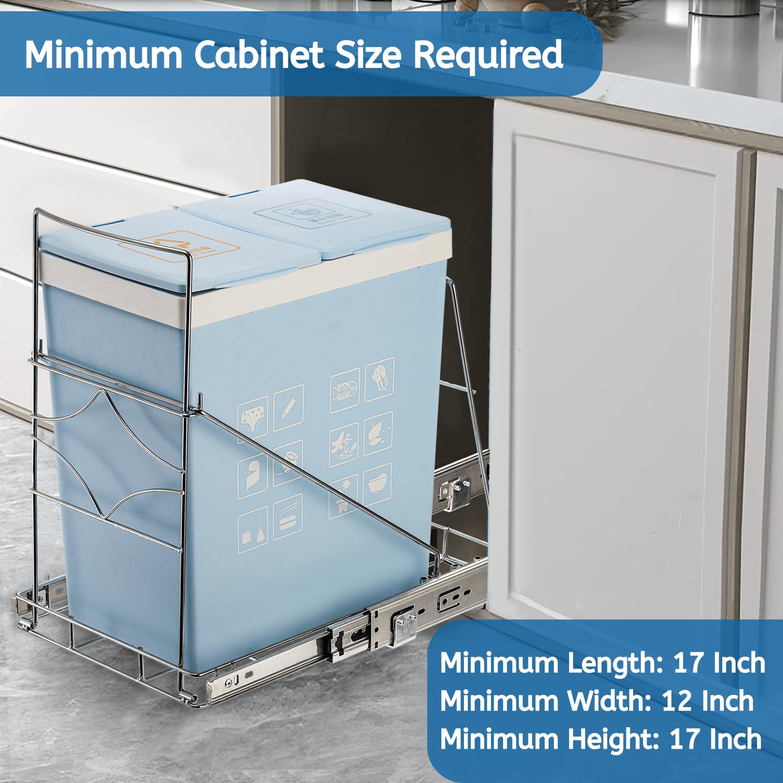 YOUEON Pull Out Trash Can Under Cabinet, Adjustable Stainless Steel Under Sink Trash Can Pull Out, Slide Out Garbage Shelf, Fit for 7-11 Gallon Trash Can(Not Included)