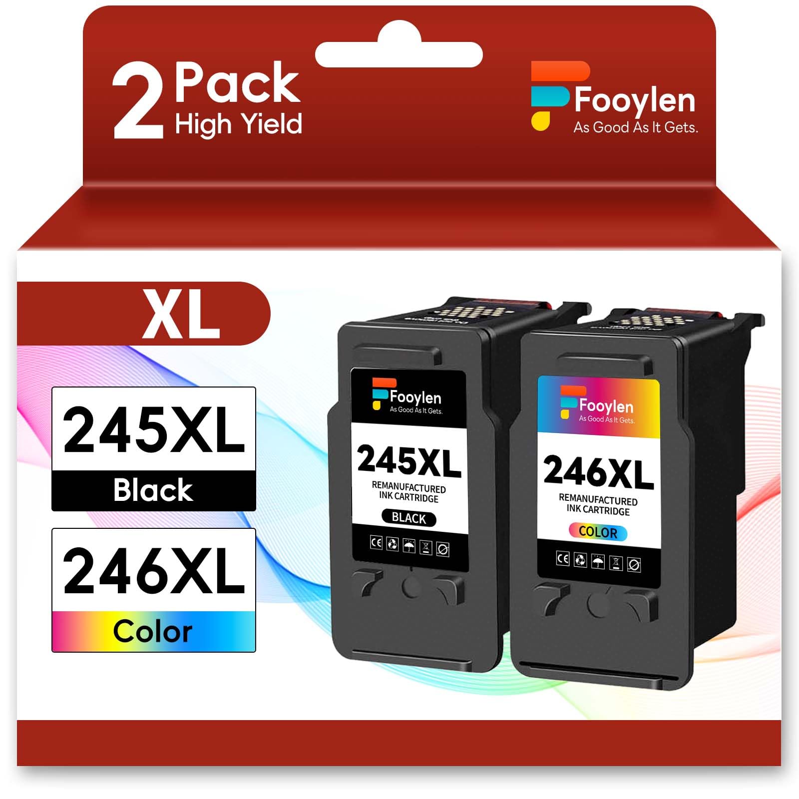 Fooylen PG-245XL CL-246XL Ink Cartridge Replacement for Canon 245XL 246XL Ink Cartridges Compatible for Canon Pixma MX492 MX490 TS3420 MG3022 MG2522 TR4520 TR4527 MG2922 (1Black,1Tricolor)
