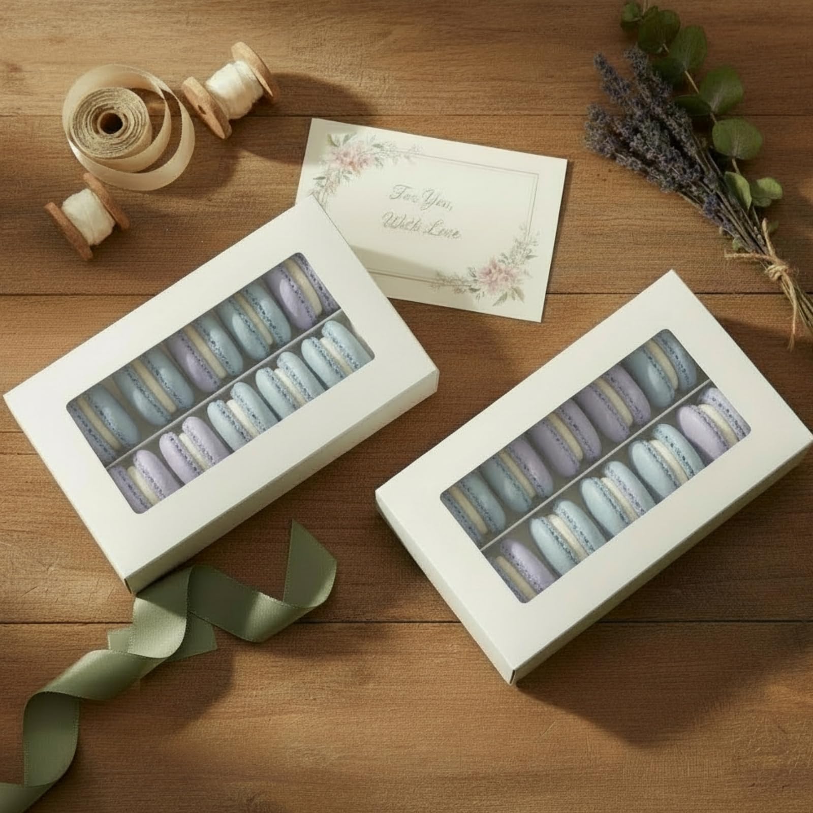 Dicunoy 30 Pack Macaron Boxes for 12, Macaron Gift Packaging Box with Clear Window, White Bakery Boxes, Cookie Packaging Box for Strawberry Gift, Chocolate, Truffles Cake, Desserts, Mini Cupcakes, Muffins