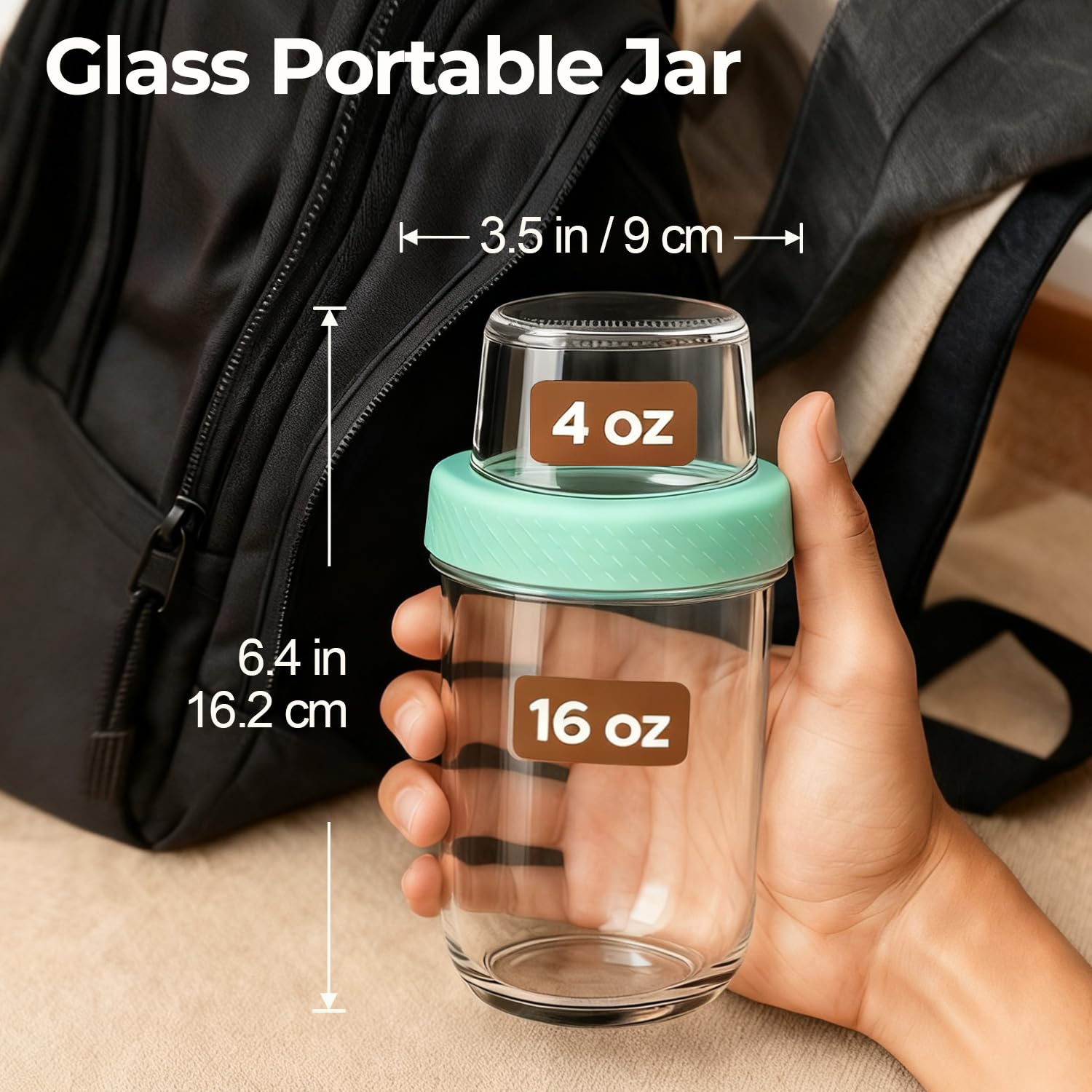 ComSaf Overnight Oats jars with Lids （16oz+4oz 4Pcs）, Dual-Laryer Chia Pudding Jars with Dry and Wet Separation, Yogurt Parfait Contianer for Oatmeal Cereal Nut Fruit, Meal Prep Glass Jars for Salad