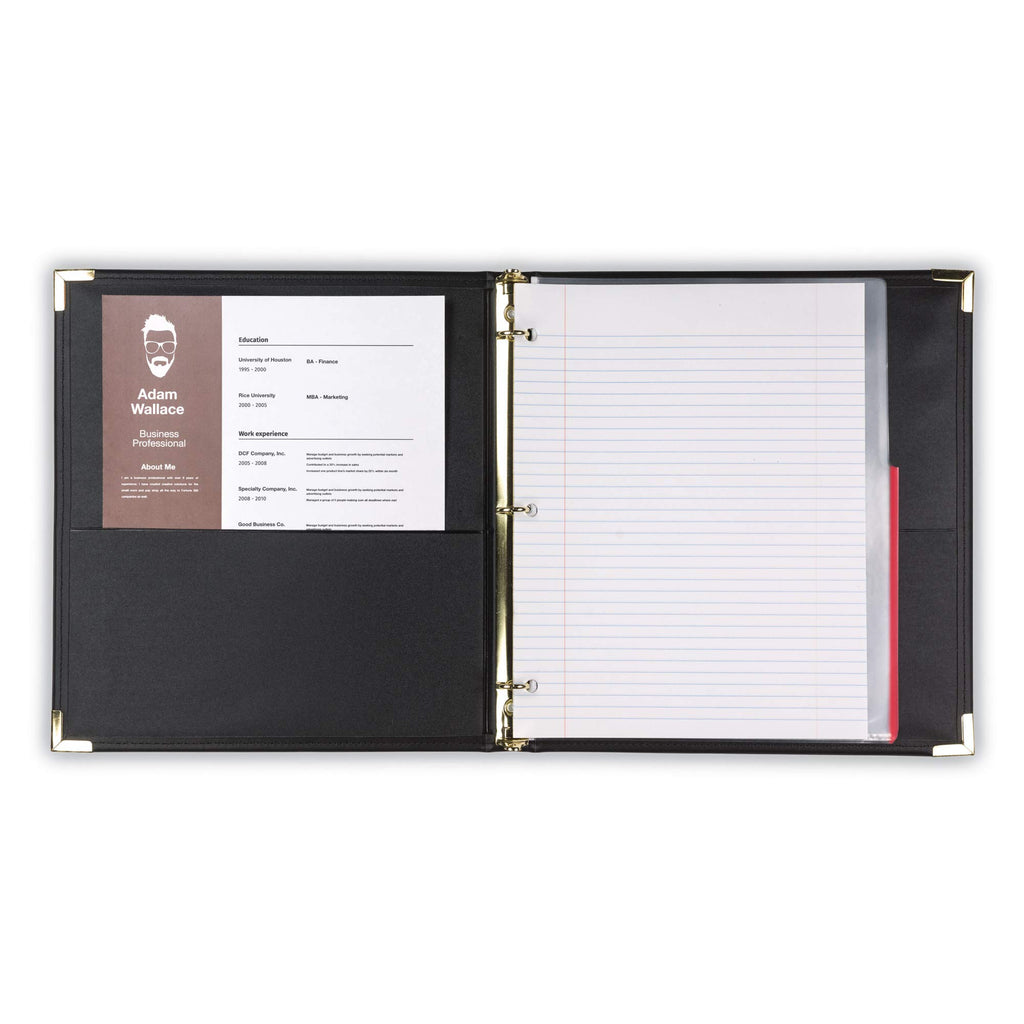 Samsill Classic Collection Leather 3 Ring Binder, Executive Presentation Portfolio, 0.5 Inch (Holds 100 Sheets), Brass Round Ring, Black