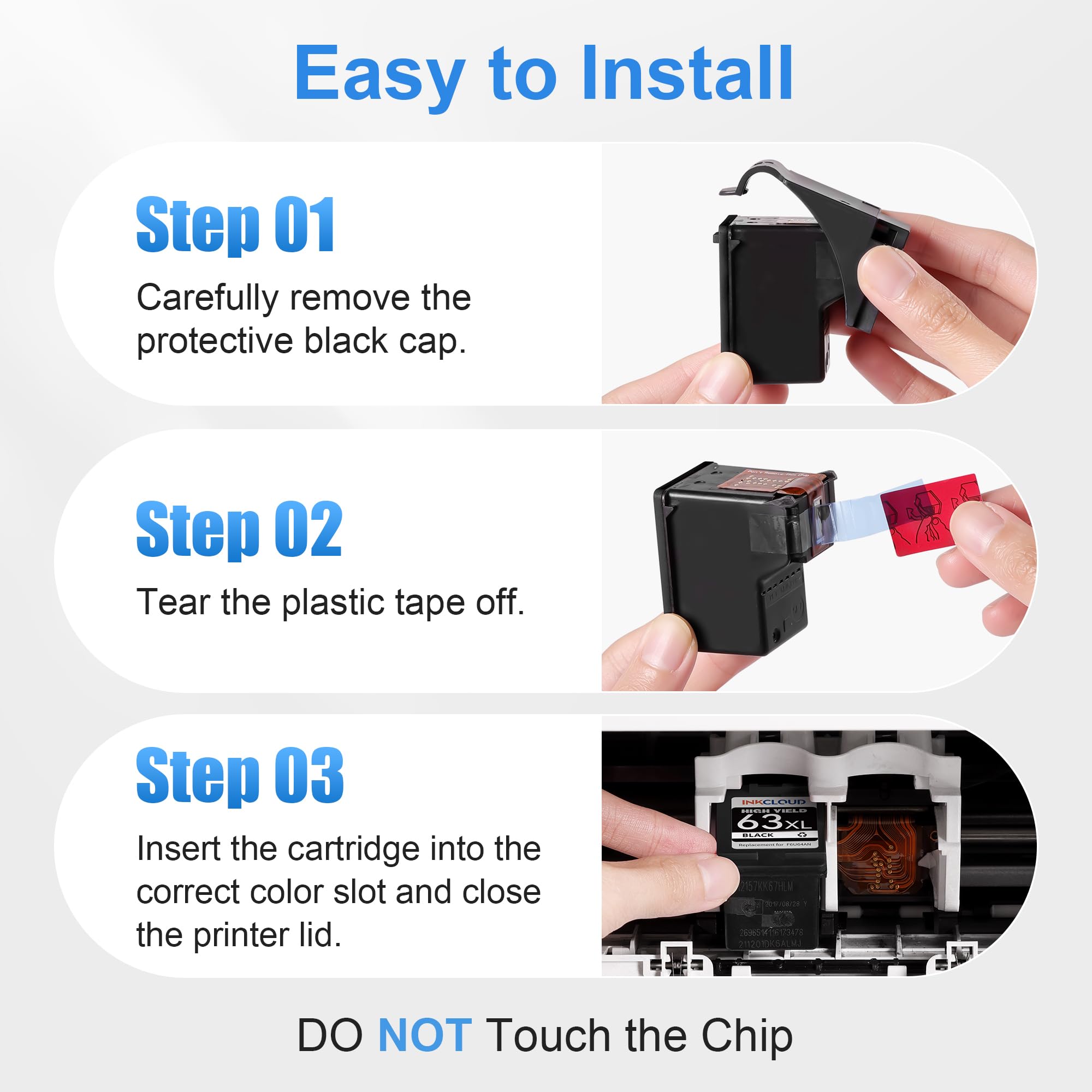 INKCLOUD 63XL Ink Cartridges Black and Color Combo Pack Compatible with HP 63 Ink 63XL Work with HP OfficeJet 3830 5255 5258 Envy 4520 4512 4513 4516 DeskJet 1112 1110 3630 3632, 2Pack