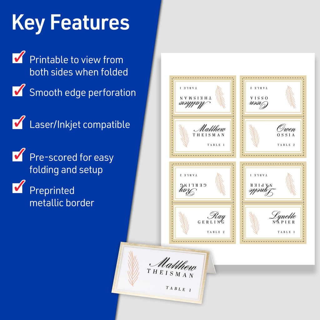 Tent Card W/Metallic Gold Border/Inkjet,20-sht,80/PK