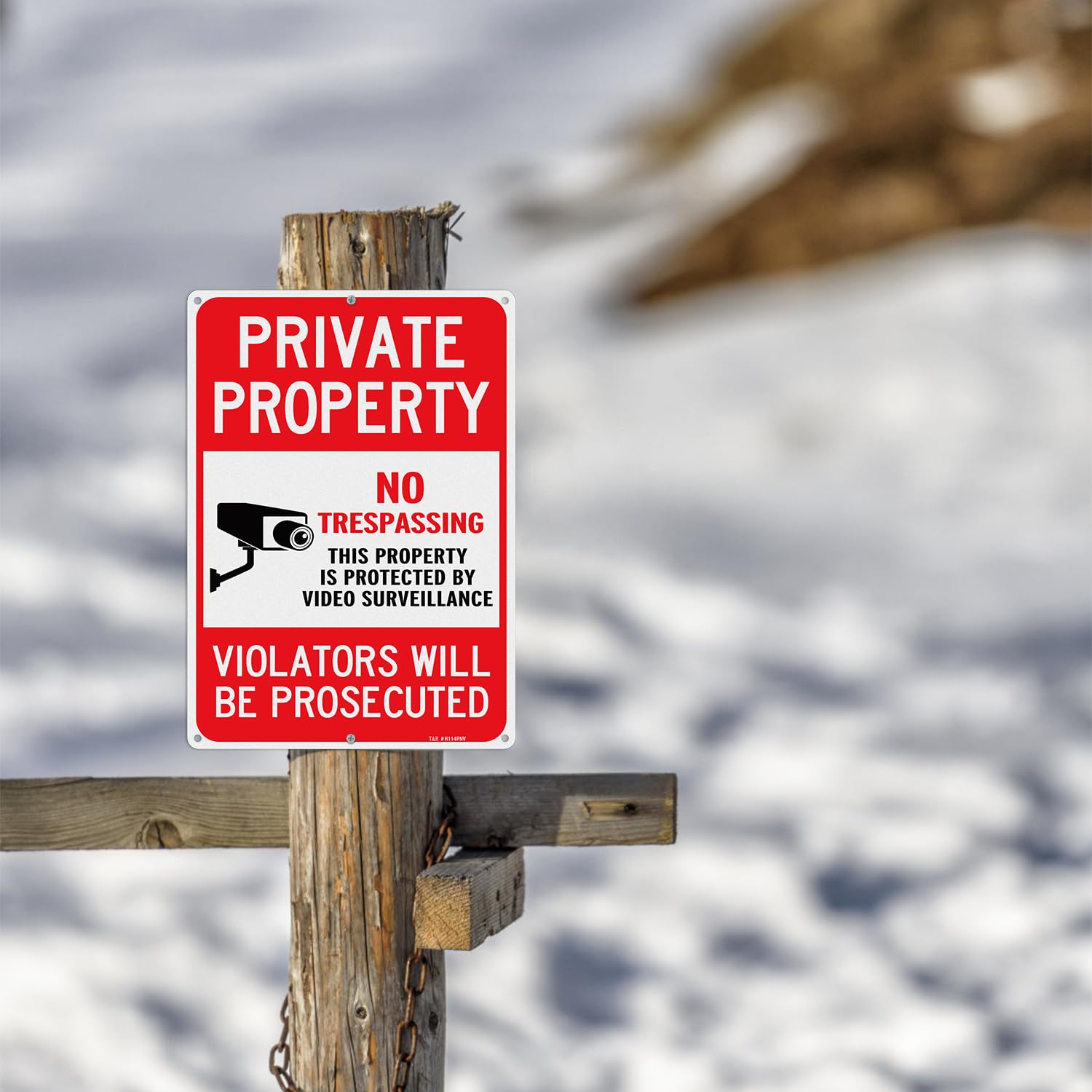 T&R Large No Trespassing Sign Private Property Violators Will Be Prosecuted, Video Surveillance Sign - 2 Pack - 14 x 10 Inches Rust Free .040 Aluminum Reflective, Weather Resistant, Waterproof, Fade