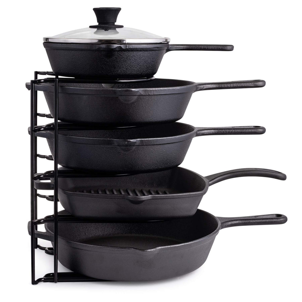 Heavy Duty Pan Organizer, 5 Tier Rack - Holds up to 50 LB - For Cast Iron Skillets, Griddles, Pots - Durable Steel Construction - Space Saving Kitchen Storage - No Assembly Required - Black 12.2-Inch