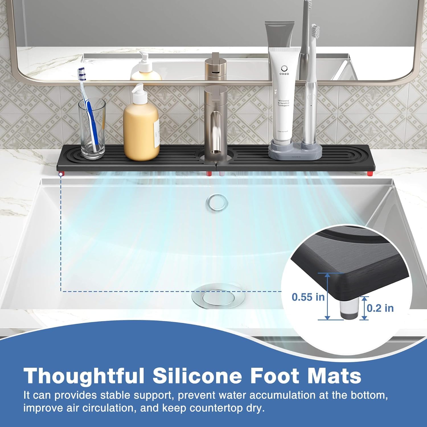 Oillase Faucet Mat for Kitchen Sink - Water Absorbing Stone Tray for Sink, Diatomite Fast-Drying Faucet Mat, Faucet Splash Guard for Bathroom Counter (Dark Gray, 30" x 4")