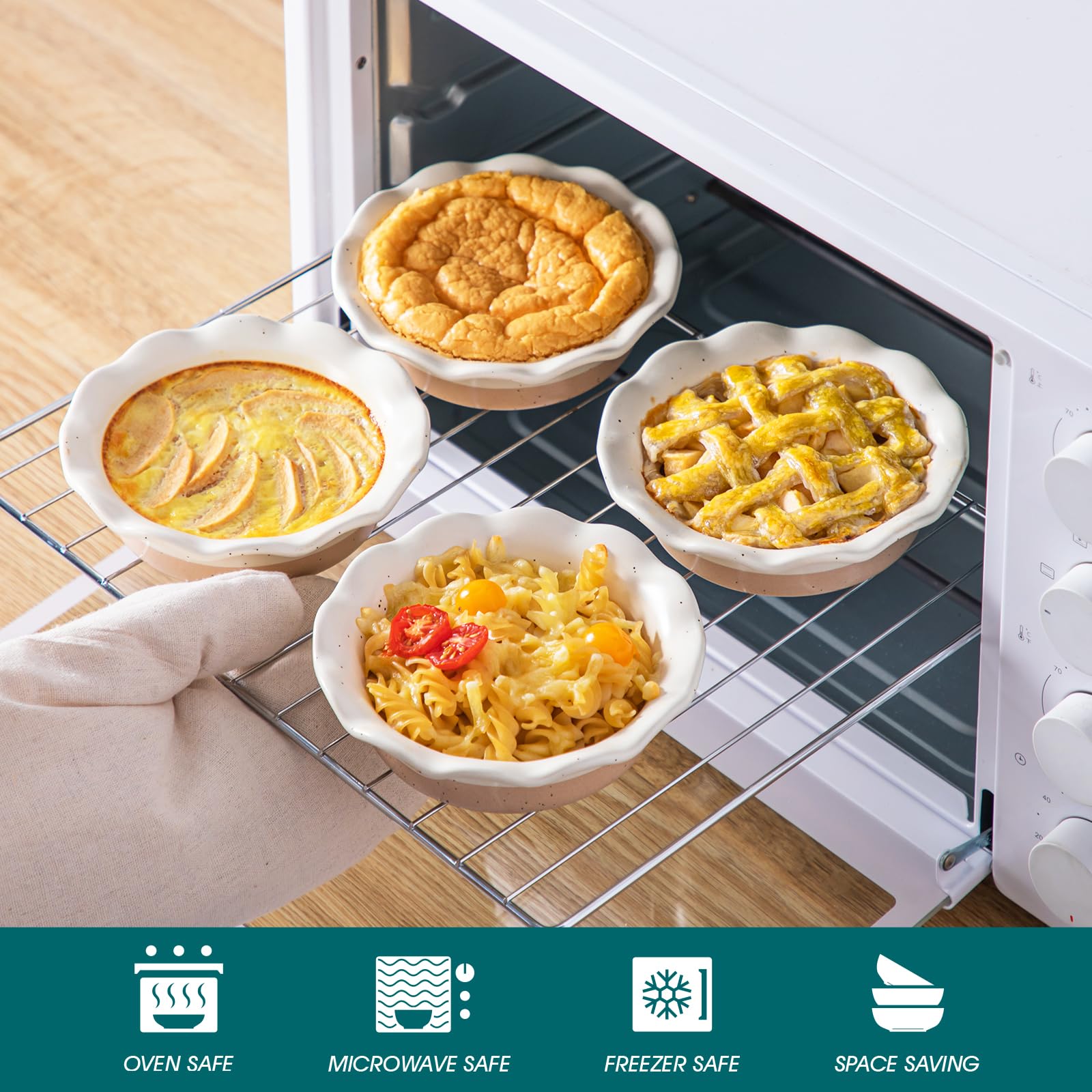 vancasso Sabine Mini Pie Pans Set of 6, 5.2 Inch Ceramic Small Pie Dish, Individual Pie Plates Ramekins with Ruffled Edge for Chicken Pot Pie, Cake, Quiche, Tart, Microwave & Oven Safe, Cream Colored