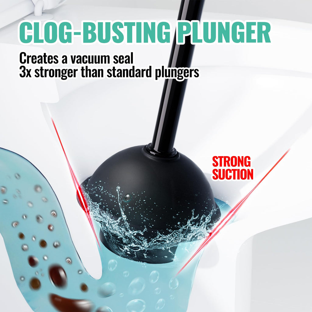 3 in 1 Toilet Brush and Plunger Set with Crevice Cleaning Brush, Toilet Plunger and Brush Set with Extra Long Handle, Plungers for Bathroom Accessories, Toilet Plunger with Holder, Obsidian Black