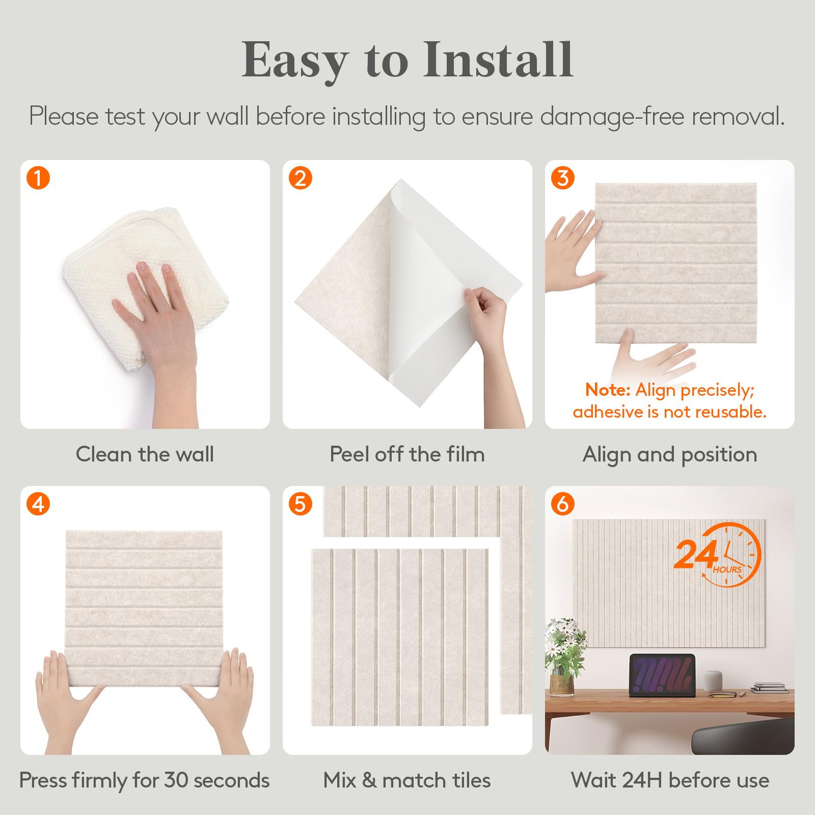 Lifewit 36"x 24" Felt Bulletin Board with Self-Adhesive, 6 Pack Cork Board Alternative for Walls, Large Pin Board Vision Board Message Board with 30 Pushpins for Office Decor, Beige Stripe