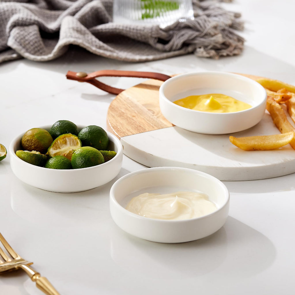 Swuut Ceramic Soy Sauce Dish,3.5 Inch Dipping Bowls Side Dishes Set of 6, Small Appetizer Pinch Dip Bowls for Condiments, Sushi,Kitchen Ketchup, BBQ (White)