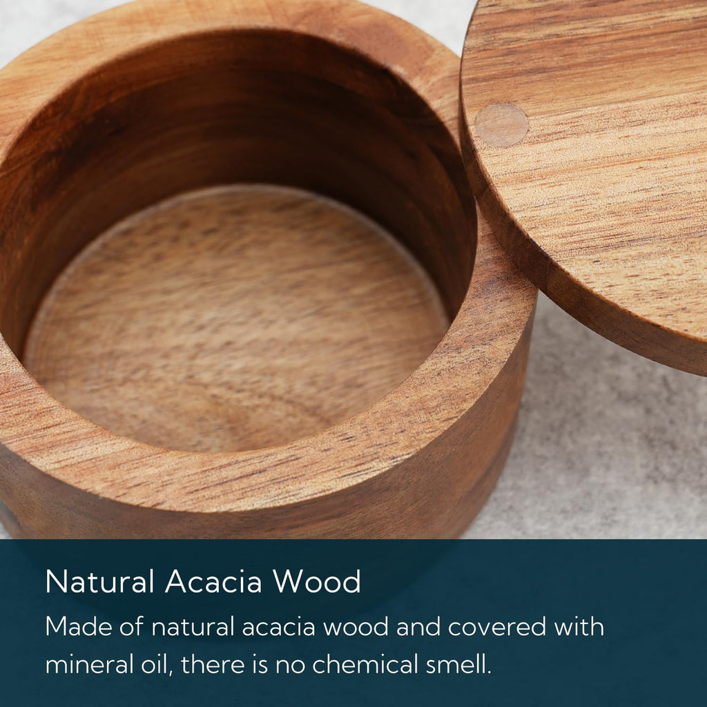 Pochita Global Acacia Wood Salt Cellar Bowl Box with Swivel Magnetic Lid to Avoid Dust, Elegant Kitchen Salt Container Holder with to Storage Pepper Spice Bath Salt Sea Salt, 6OZ（No Spoon）