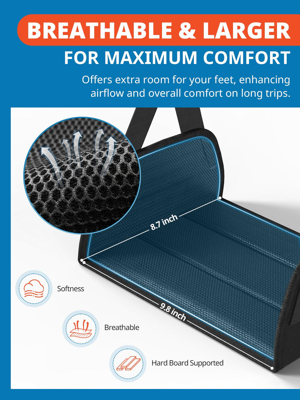 SARISUN 2-Pack Foot Hammock Airplane, No Collapse Foot Rest with Wide PE Board Support, Portable Plane Foot Hammock for Airplane, Under Desk with Adjustable Strap, Carry Bags for Women & Men