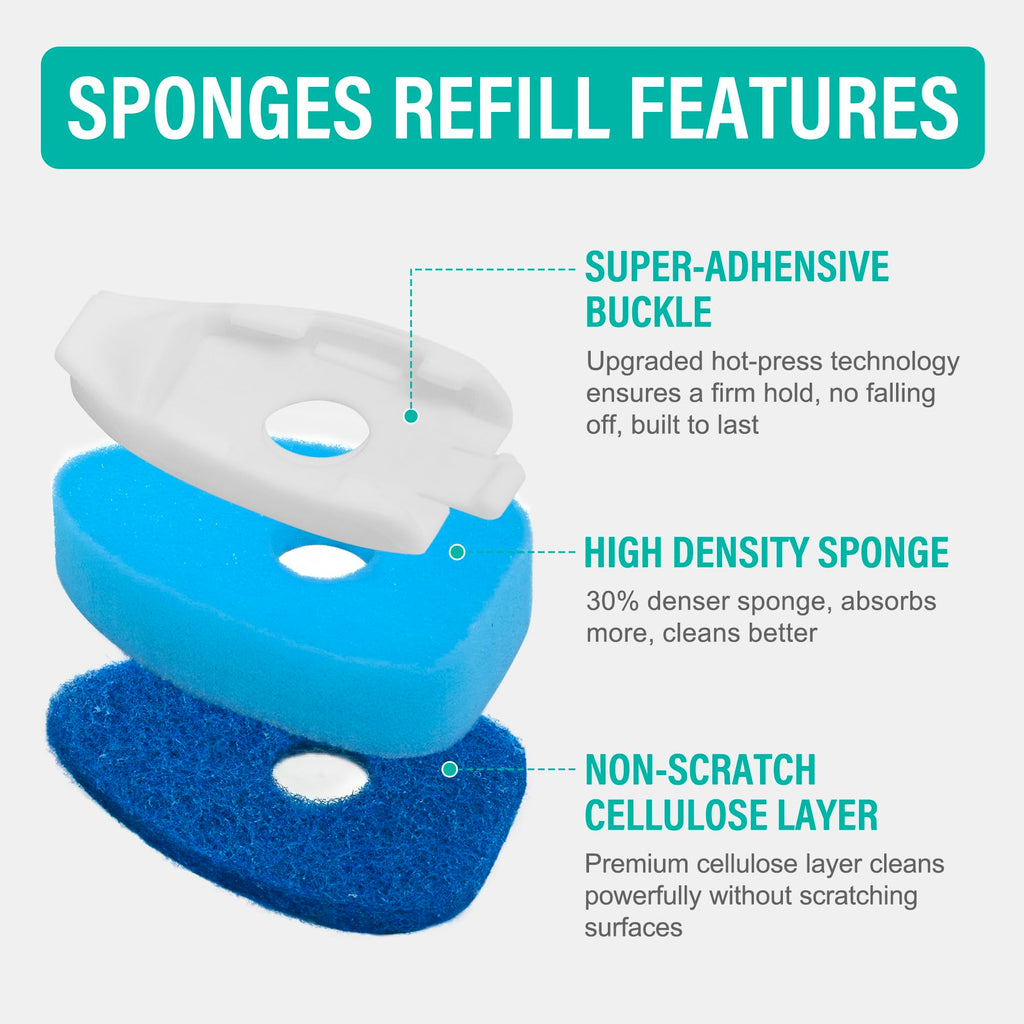 HELIME Dishwand Refills, Non-Scratch Replacement Sponge Heads for Dish Wand, Leak-Proof Handle with Heavy-Duty Scrubbers, Universal Compatible Soap Dispensing Brush for Kitchen, Bathroom Cleaning