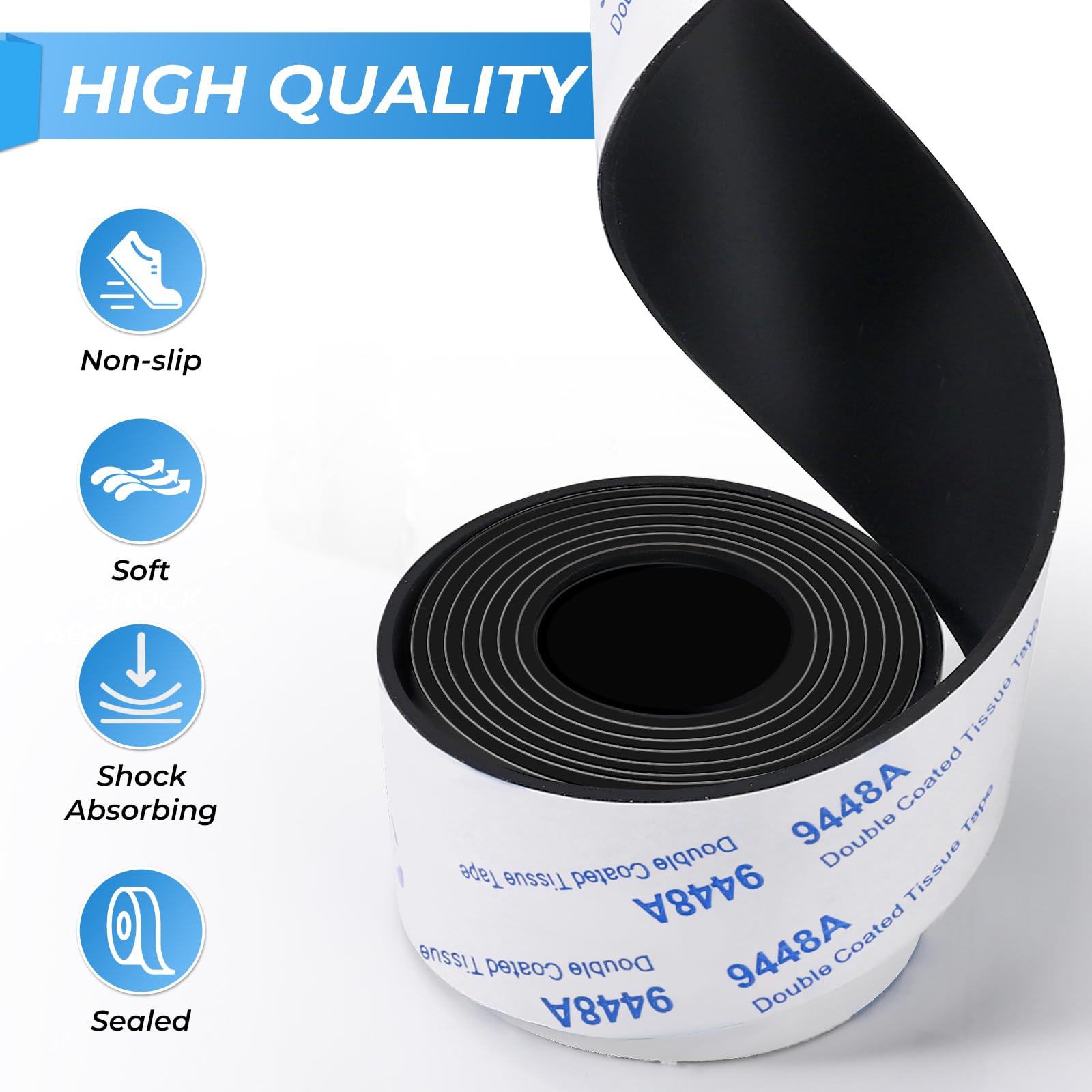 Non Slip Furniture Pads, 2 Rolls Non Skid Rubber Pads Black, Rubber Tape, Adhesive Rubber Strips for Any Furniture and Appliances 4x40 inch+1x40 inch