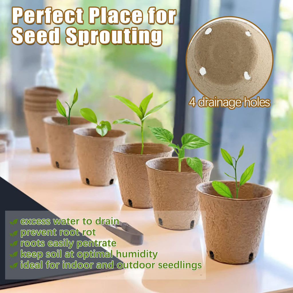 102 Pack Peat Pots for Seedlings, 3.15 Inch Biodegradable Planting Pot for Seedlings, Garden Plant Seed Starter Pots with Drainage Holes Peat Pot for Organic Vegetable Flower, Bonus 50 Plant Labels