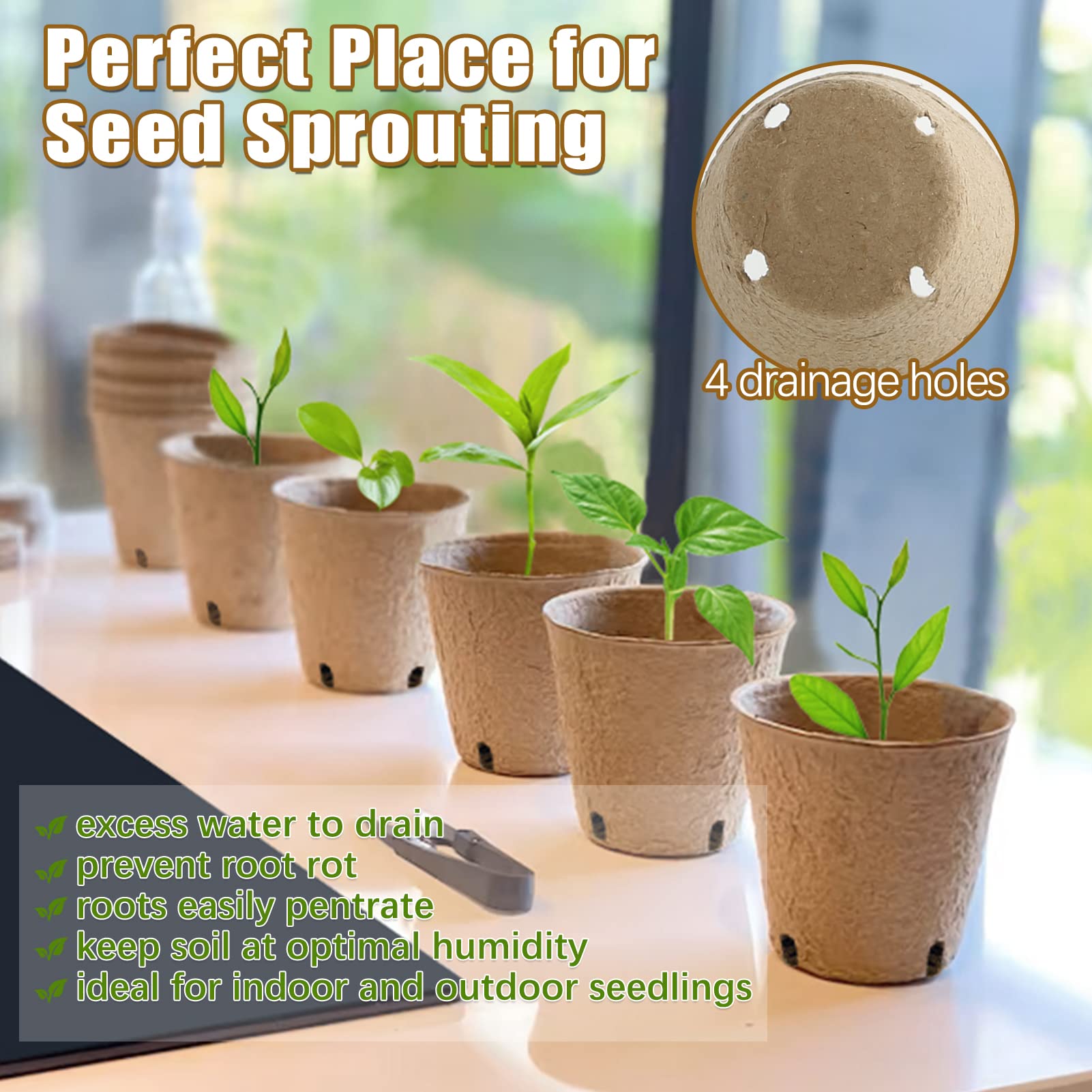 102 Pack Peat Pots for Seedlings, 3.15 Inch Biodegradable Planting Pot for Seedlings, Garden Plant Seed Starter Pots with Drainage Holes Peat Pot for Organic Vegetable Flower, Bonus 50 Plant Labels