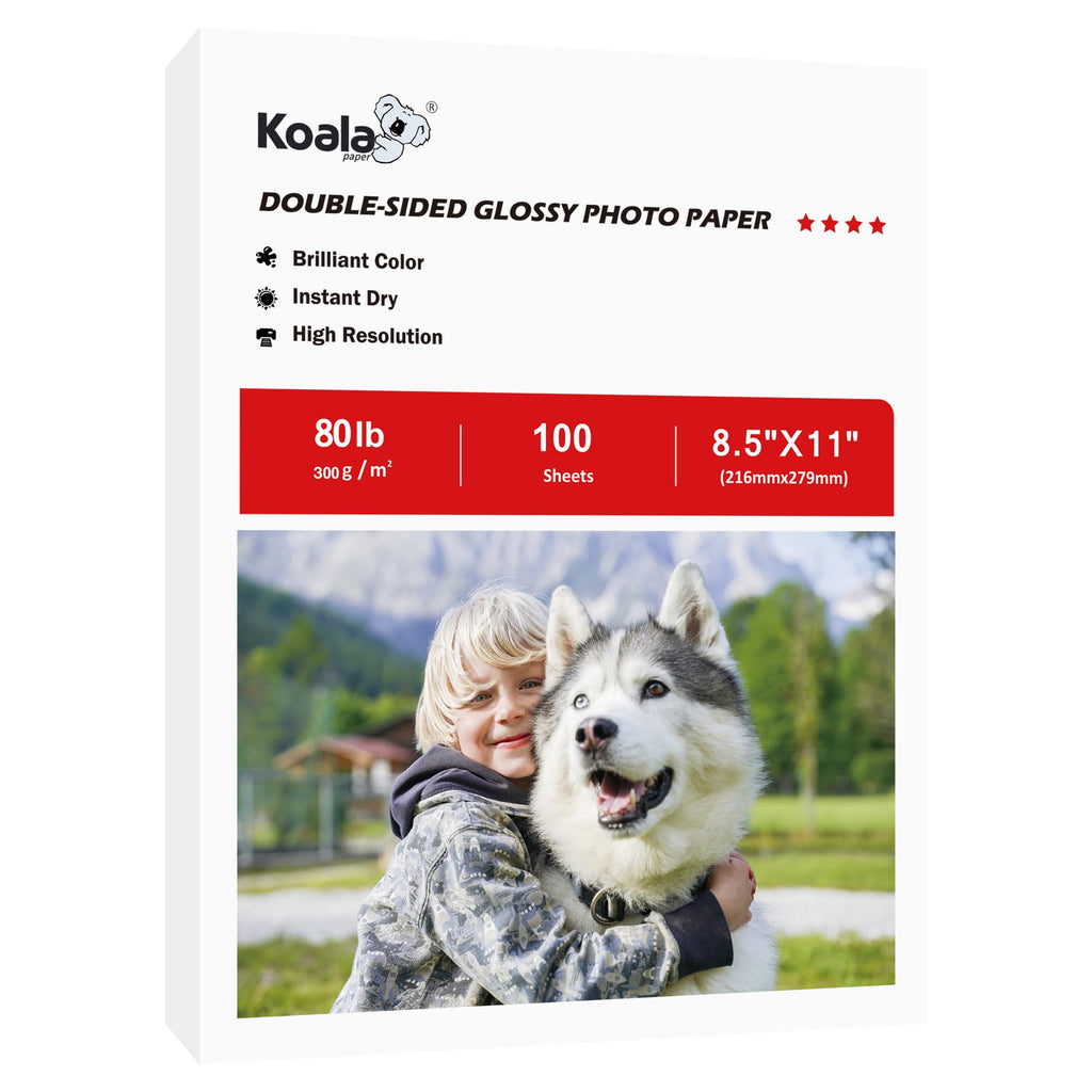 Koala Thick Photo Paper Double-sided Glossy Heavyweight Paper 8.5X11 80LB 100 Sheets 300GSM Cardstock Compatible with Inkjet Printer