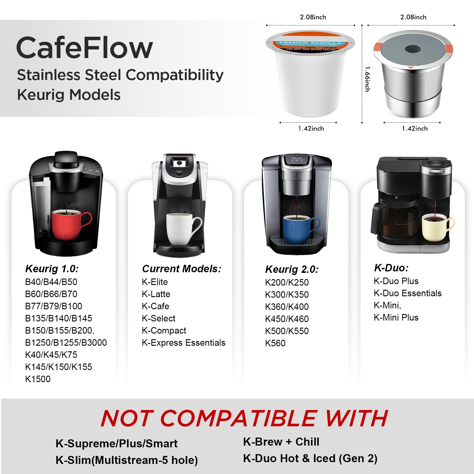 Reusable k Cups for keurig 2.0 1.0,Universal stainless steel Refillable k Cups Filter Use for Keurig all most of coffee Makers brewers(4pack)…
