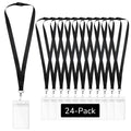 24-Pack Black Breakaway Lanyards with Waterproof Badge Holders, Polyester Neck Straps for ID Cards, Events, Office, and Schools