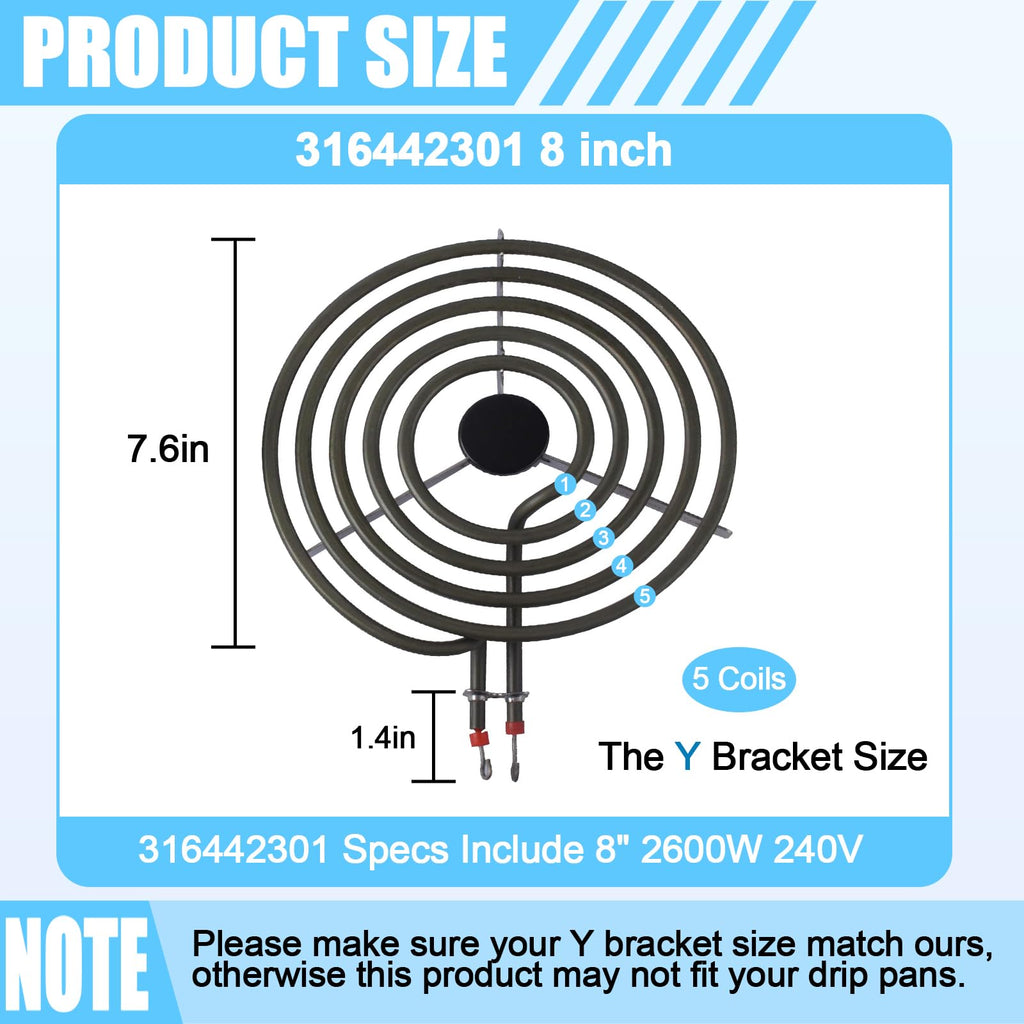 Wadoy 316442301 MP26YA 8 inch 5 Turns Surface Burner Element - Compatible Heating Element for Range, Stove & Cooktop AP4356467 222T025