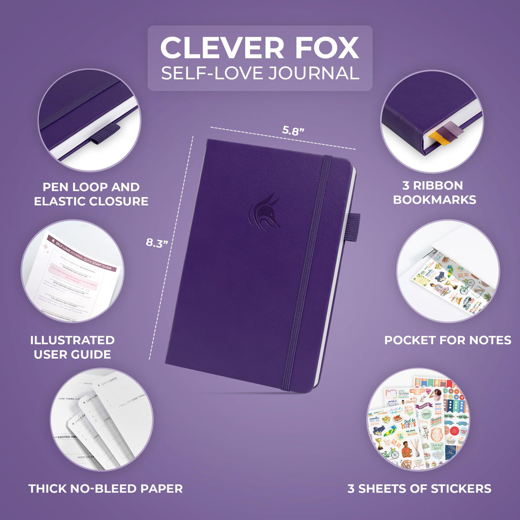 Clever Fox Self-love Journal - Guided Self-Discovery for Care, Reflection & Help - Mental Health Practice Gratitude, Mindfulness & Improvement - A5 Size - Purple