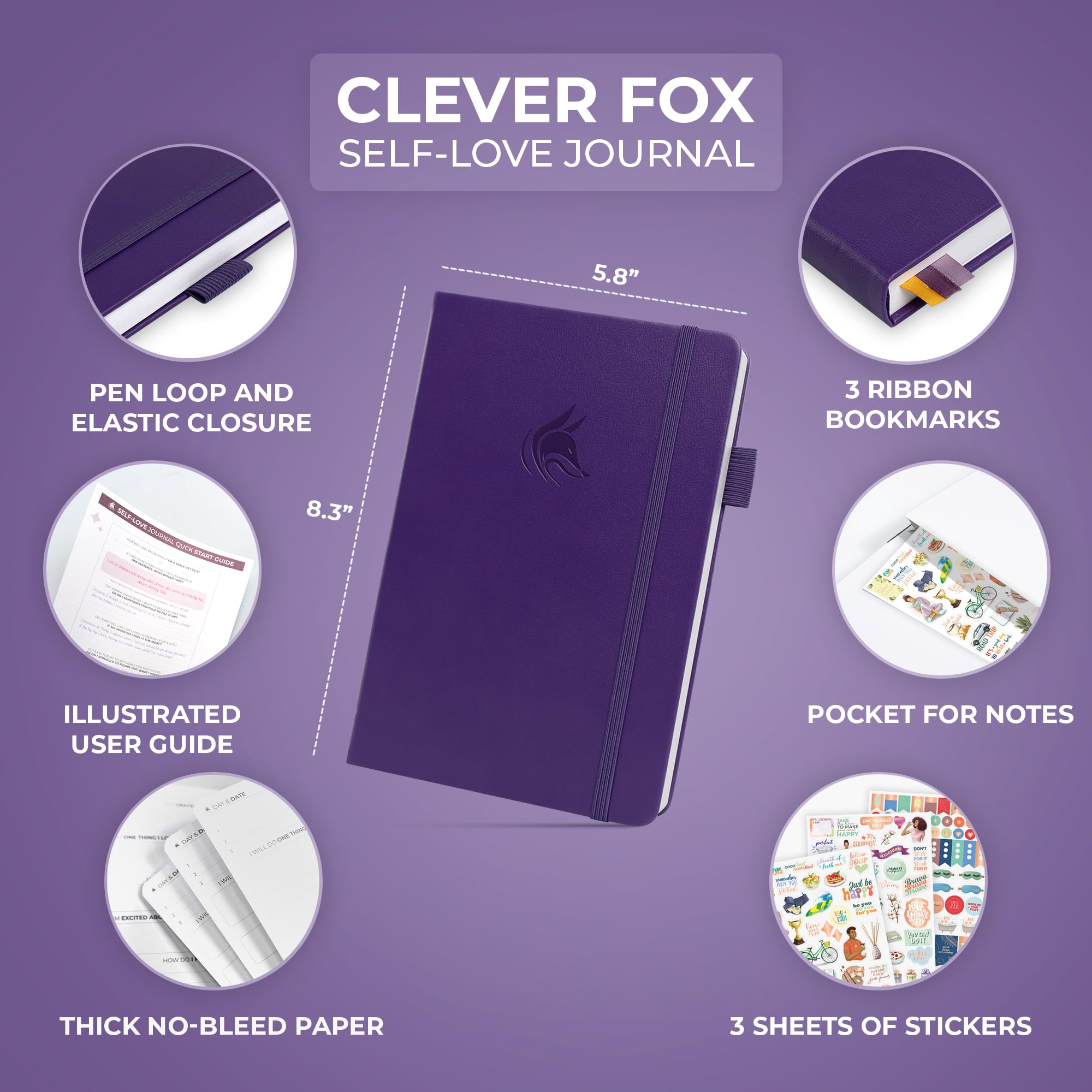 Clever Fox Self-love Journal - Guided Self-Discovery for Care, Reflection & Help - Mental Health Practice Gratitude, Mindfulness & Improvement - A5 Size - Purple