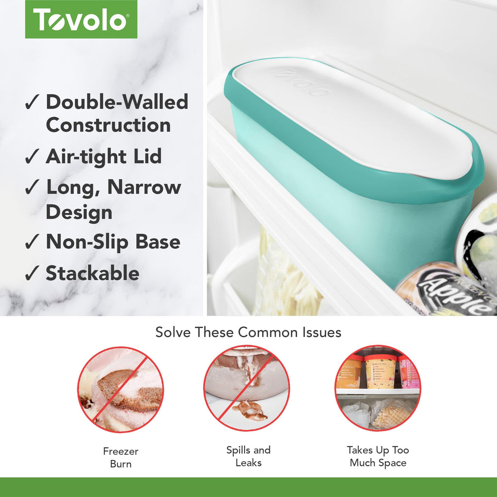 Tovolo Glide-A-Scoop Reusable Ice Cream Tub, Tropical Breeze – Airtight BPA-Free Ice Cream Container for Homemade Ice Cream, Compact Freezer Storage, Dishwasher Safe (1.5 Quart)