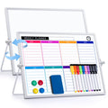 Dry Erase White Board with Stand, ARCOBIS 12" x 16" Weekly Double-Sided Desktop Whiteboard 10 Markers, 4 Magnets, 1 Eraser, Portable Magnetic Dry Erase Calendar for Planning, to Do List, Memo, School