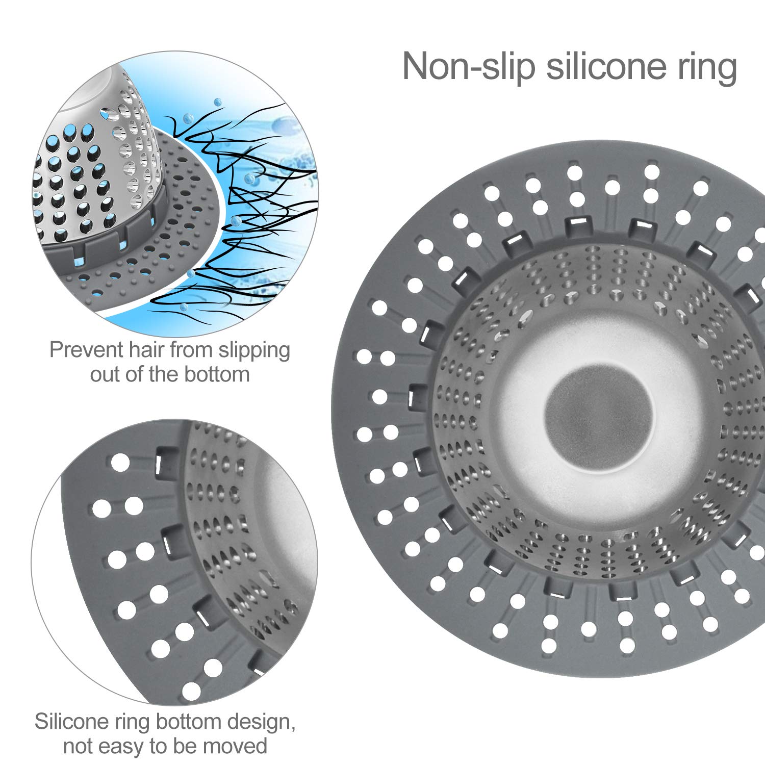 LEKEYE Drain Hair Catcher/Bathtub Shower Drain Hair Trap/Strainer Stainless Steel Drain Protector-Silver