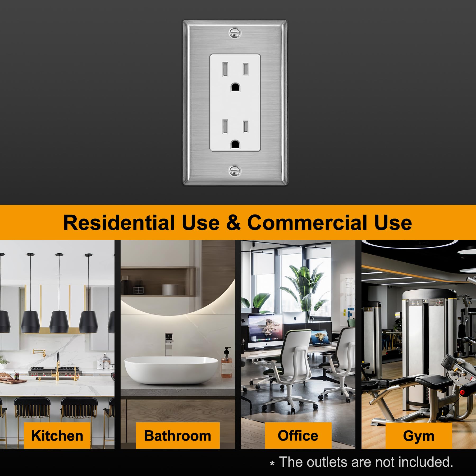 BESTTEN 10 Pack 1-Gang Decorator Metal Wall Plate with Protective Film, Heavy Duty Brushed Finish Faceplate, Corrosion-Resistant Decor Stainless Steel Outlet and Switch Cover, Standard Size, Silver