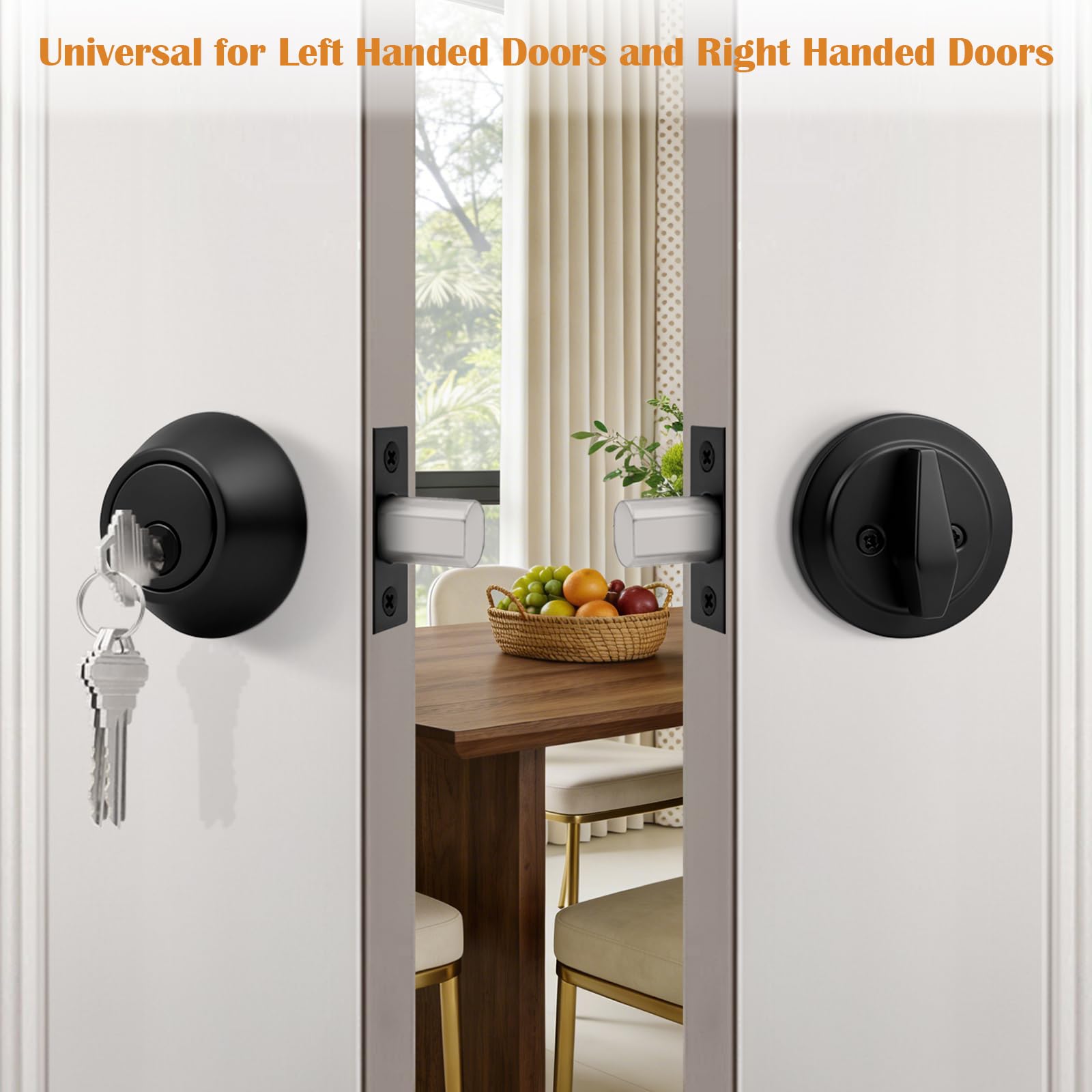 Probrico Single Cylinder Deadbolt Lock Black,Keyed Deadbolt Lock 3 Keys Interior& Exterior Door Hardware (for Entrance Lock and Front Gate Doors)