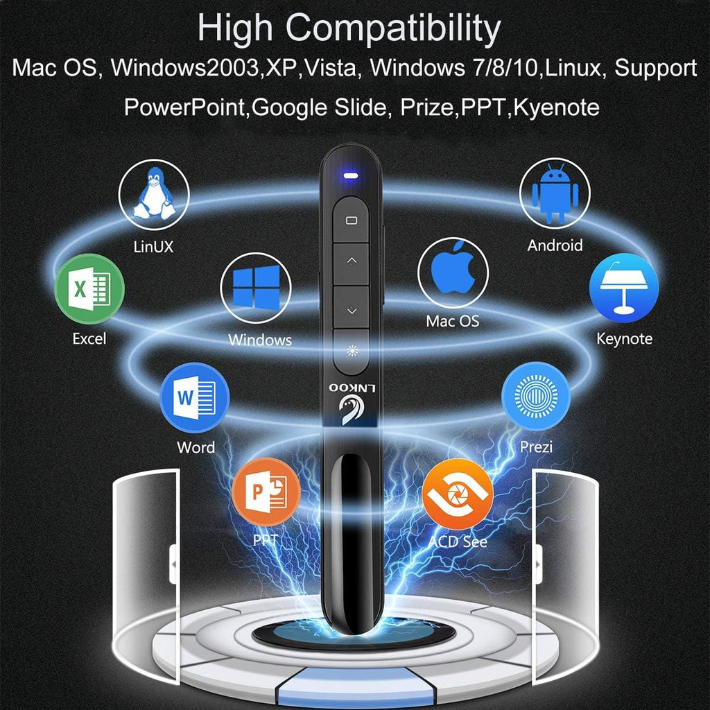 LNKOO Wireless Presenter, RF 2.4GHz Powerpoint PPT Clicker Presentation Remote Slides Show Advance Control Flip Pen