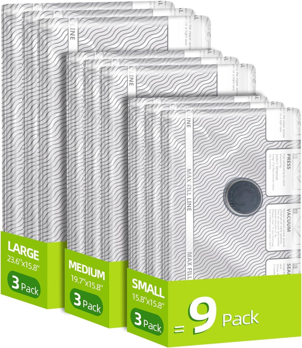 Travel Vacuum Storage Bags,9 Pack Carry-On Size for Luggage and Suitcase,Vacuum for Bags Storage,Space Saver for Clothes & Clothing - 80% Space Saver(No pump)