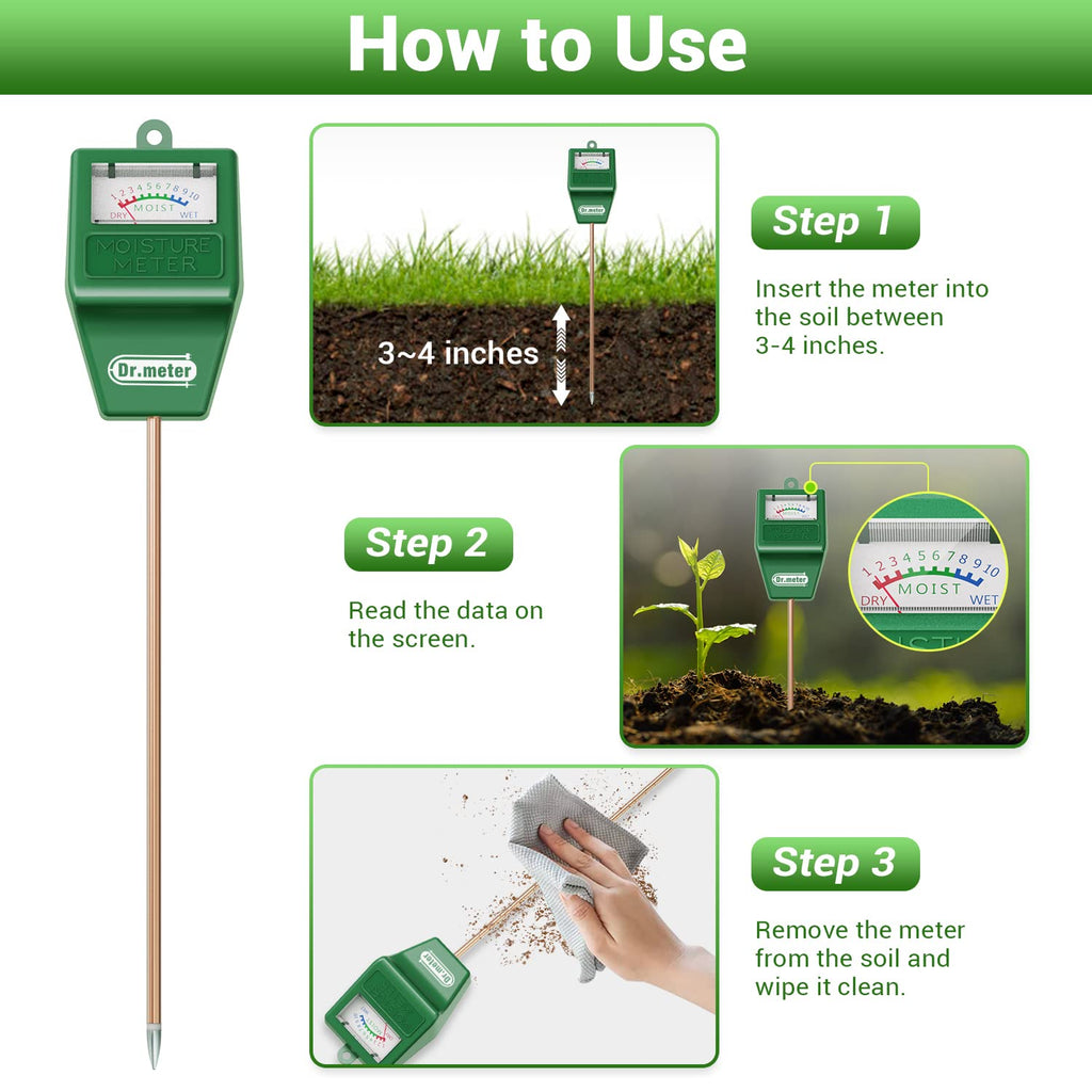 Soil Moisture Meter, Dr.meter 2 Pack Moisture Meter for Plants, Great for Garden Lawn Farm Indoor & Outdoor Use, Soil Tester Hygrometer Sensor for House Plants, Gardening Gifts, No Battery Needed