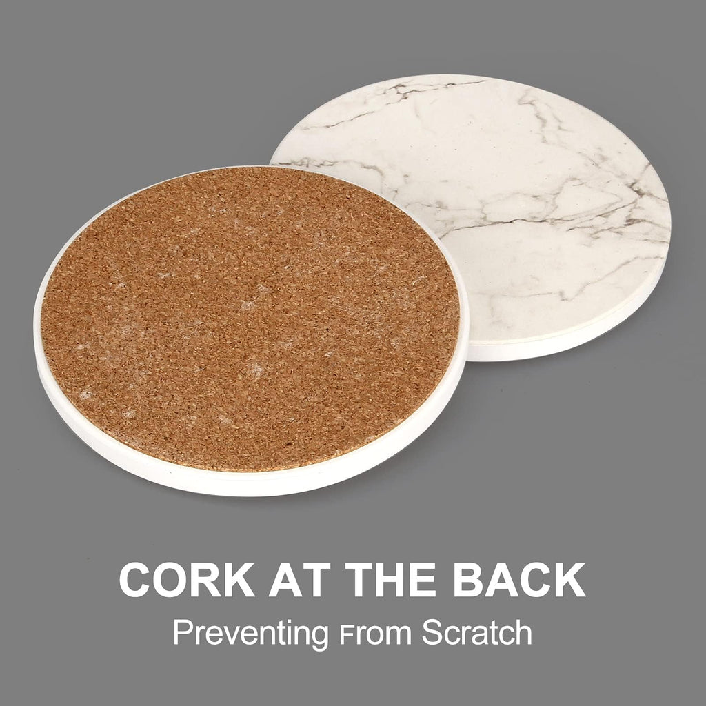 6 Pcs White Marble Coaster Set with Holder Best Absorbent Coasters Drink Coasters Ceramic Bar Coasters Cute Table Coasters Gift Cup Stone Coasters Modern Coasters