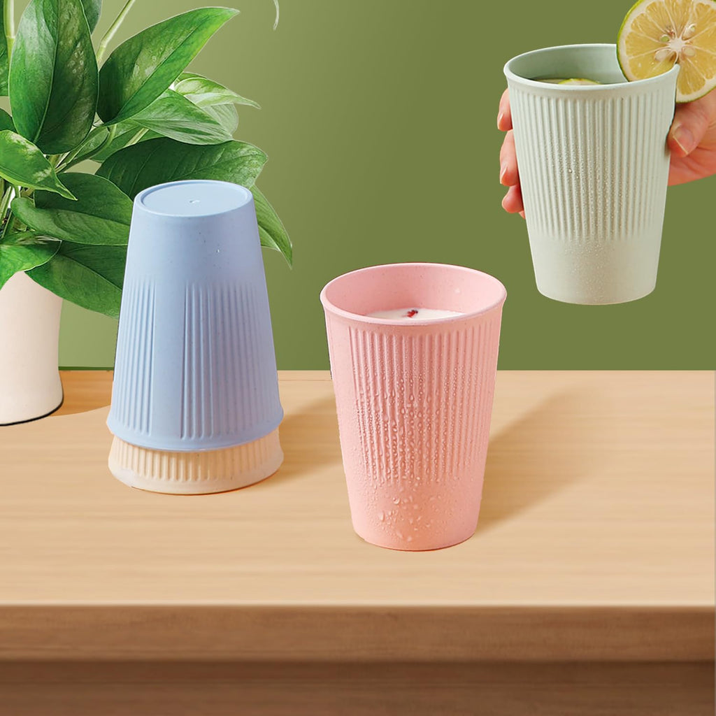 WANBY Wheat Straw Cup Unbreakable and Reusable Drinking Cups Eco-Friendly Healthy Tumbler Set for Milk Juice and Water Dishwasher Safe (8 Pcs 12 Oz)
