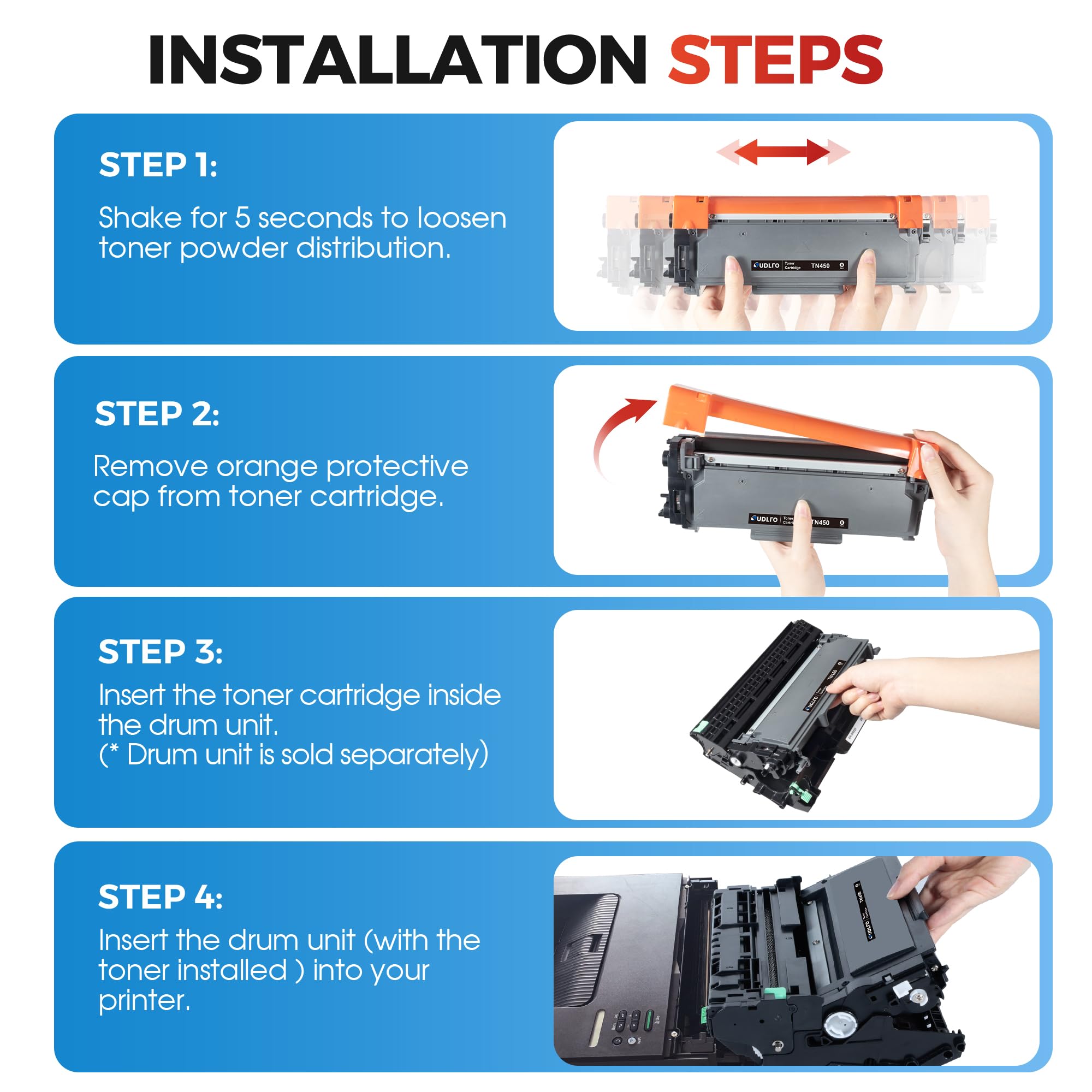 TN450 Toner Cartridge Black 2 Pack for TN450 TN-450 TN420 TN-420 Black Work with DCP-7065D HL-2240 MFC-7860DW HL-2270DW HL-2240DW DCP-7065DN MFC-7360N MFC-7460DN Printer L450-DW