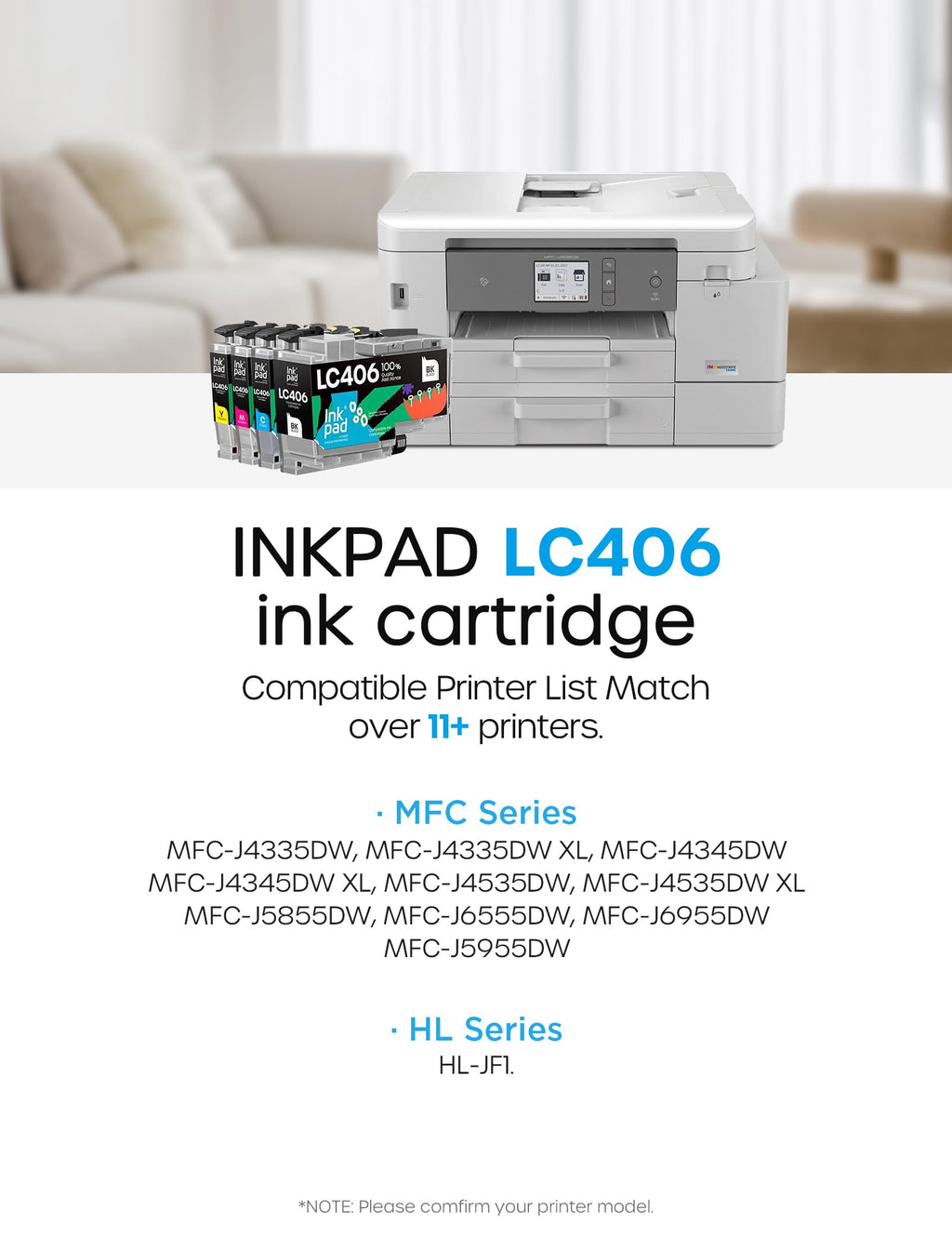 iNKPAD Compatible LC406 Ink Cartridges Compatible with LC406 LC406XL LC 406 XL Ink Cartridges Work for Brother MFC-J4535DW MFC-J4335DW MFC-J5855DW MFC-J6555DW MFC-J6955DW Printer,4 Pack