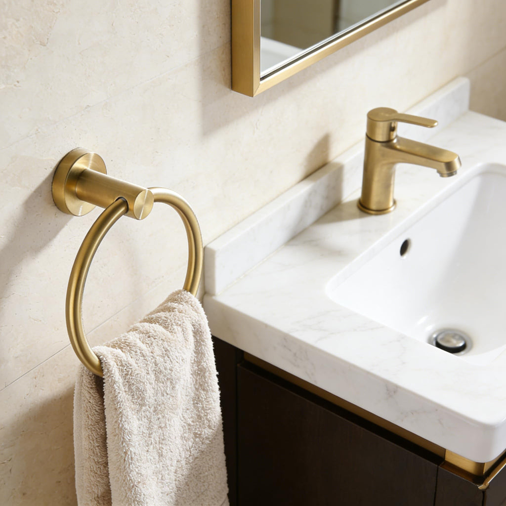 FAIRGIA Toilet Paper Holder Towel Ring Brushed Gold Bathroom Hardware Hand Towel Holder Bathroom Accessories Set Wall Mount Stainless Steel 2 Pieces