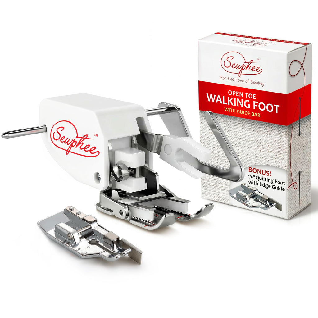 Open Toe Walking Foot with Guide – Compatible with Brother Sewing Machine, 7mm Low Shank Attachment, Bonus 1/4 Inch Quilting Foot