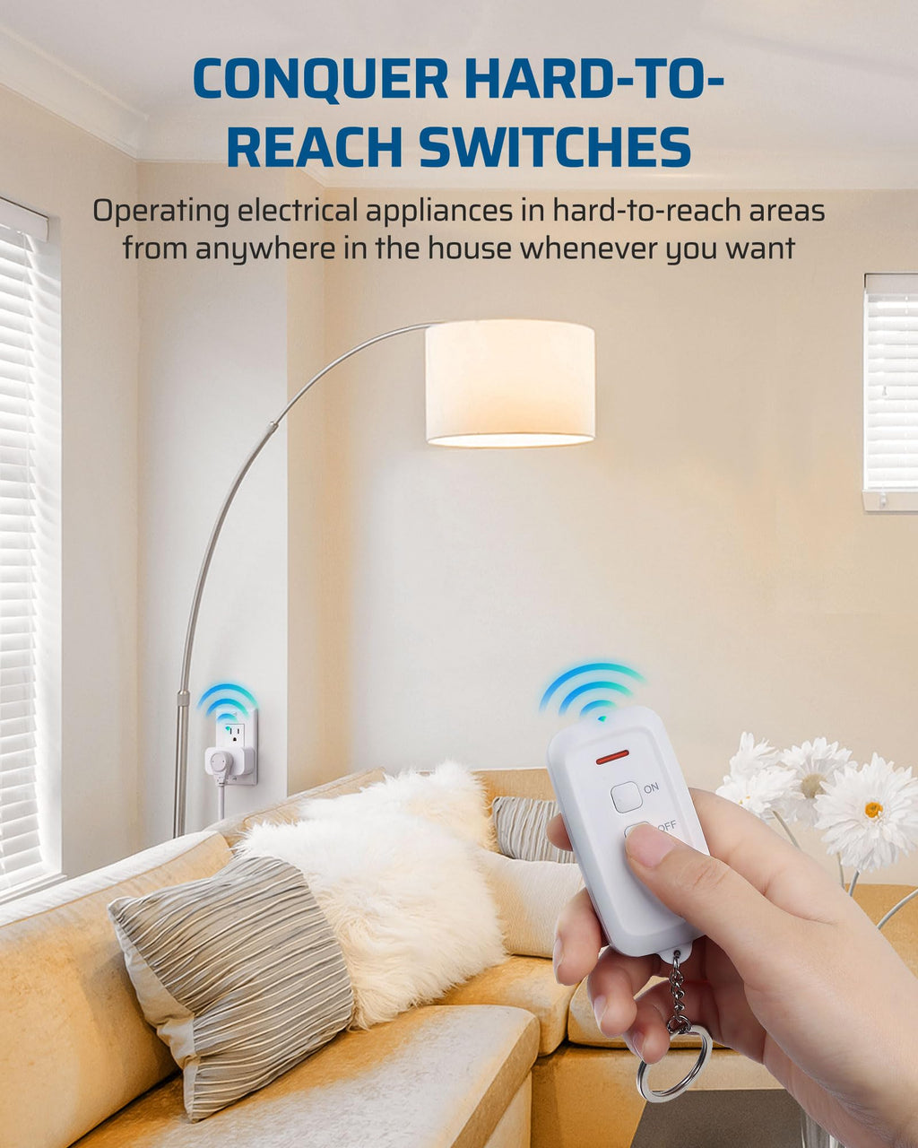 DEWENWILS Indoor Remote Control Outlet, Wireless Remote Light Switch, No Interference, No Wiring, 15A/1875W, 100ft RF Range, Compact Design, Programmable