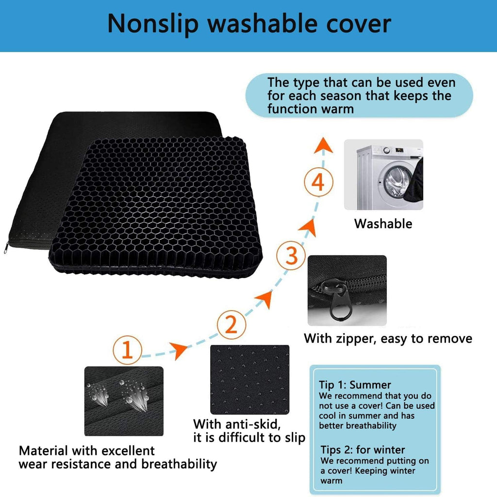 Gel Seat Cushion -for Long Sitting, Double Layer Breathable Honeycomb Chair Cushion with Non-Slip Cover for Ergonomic Support Pressure Cushion, for Office Chair, Cars, Long Trips，Durable,Portable
