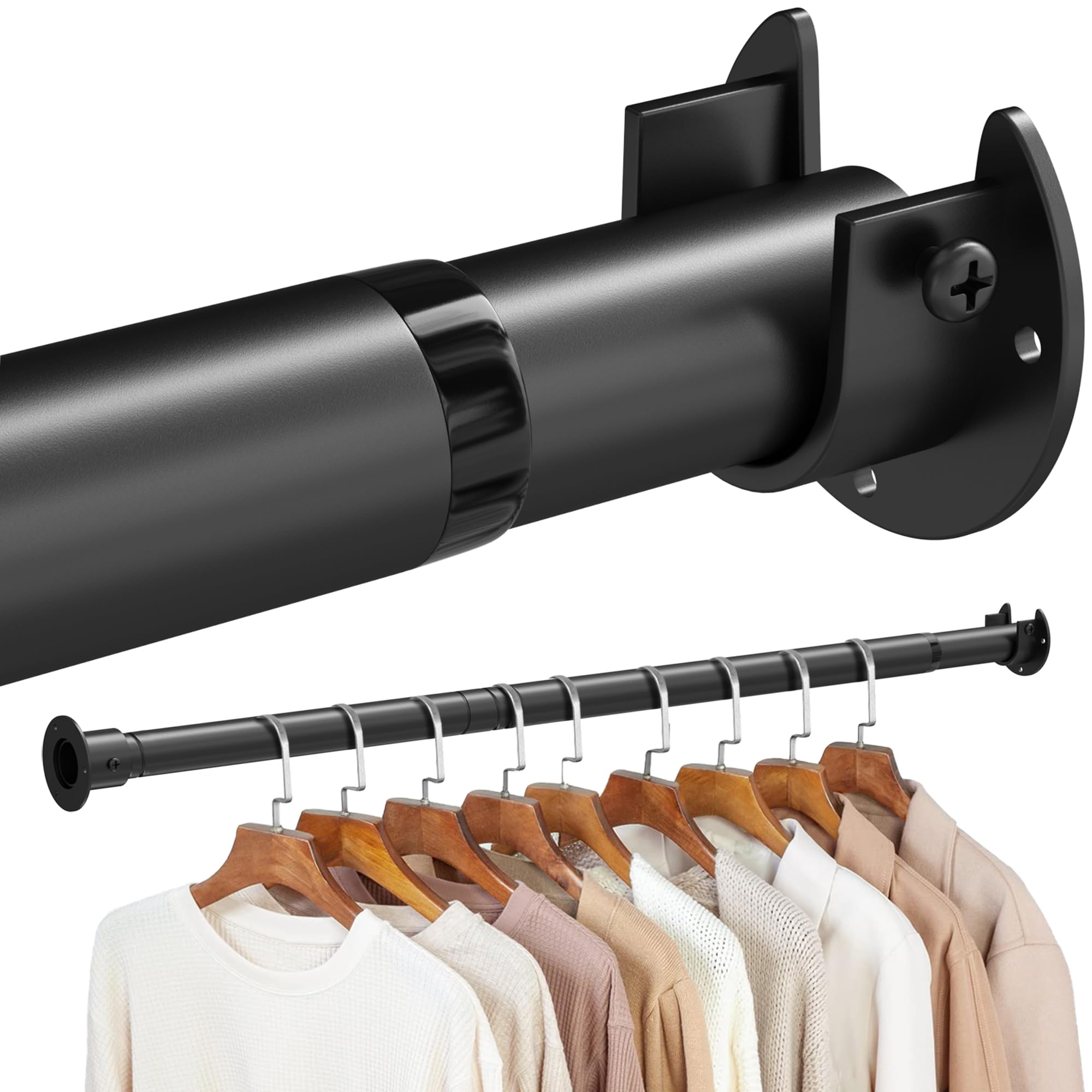 Closet Rod,17 to 40 Inches Adjustable Closet Rods for Hanging Clothes 1.3 Inch Diameter Heavy Duty Metal Closet Hanging Rod Closet Bar for Wardrobes,Closet, Bathroom, Windows
