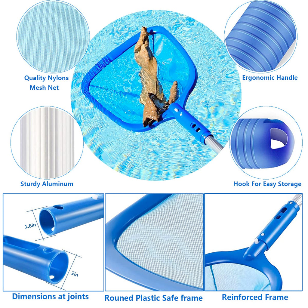 FBSPORT Pool Skimmer Net with Telescopic Pole, 59 inch Swimming Pool Leaf Net, Fine Mesh Pool Net, Pool Cleaner Maintenance Tool-Easy to Collecting Leaves for Swimming Pools, Hot Tubs, Ponds