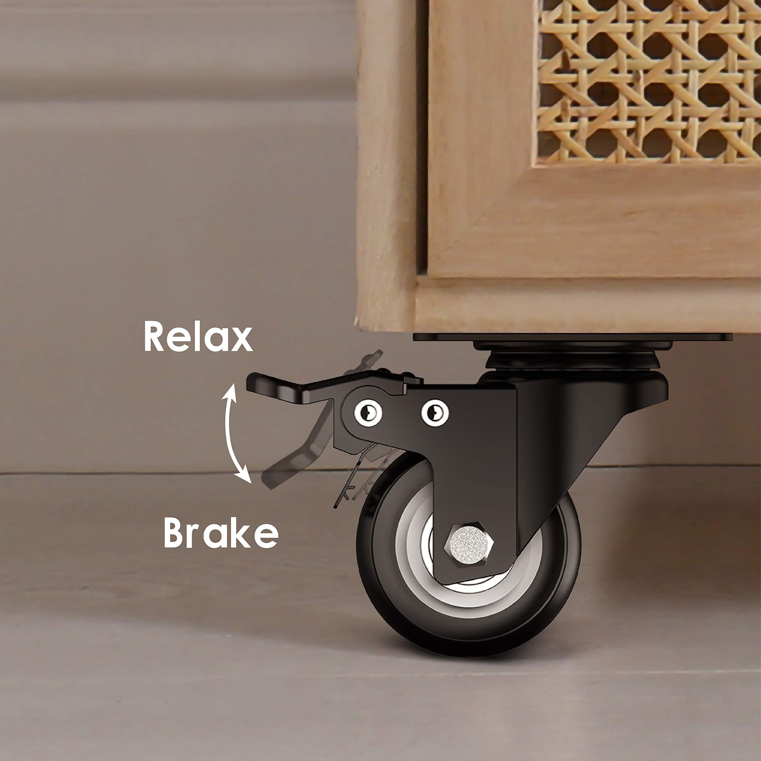 2 inch Swivel Caster Wheels,Heavy Duty Plate Casters with Safety Brake Total Capacity 600lbs (Pack of 4)