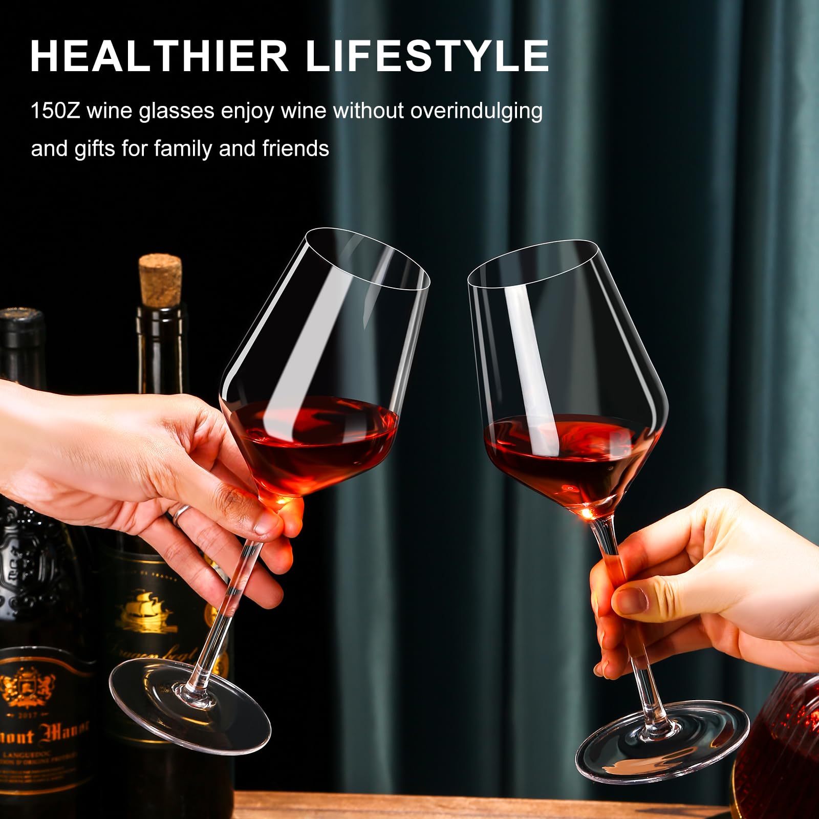 AMYOOLE Red Wine Glasses Set of 4,15 oz Lead-Free Crystal Clear Wine Glass, Hand-Blown Italian White Wine Glass, Great Gift Packaging