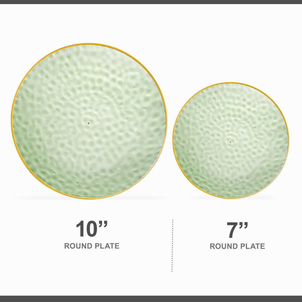 PLASTICPRO 32 Piece Combo Plates Set includes 16-7'' inch Plate & 16-10'' inch Plates Green Hammered Plastic Party Dish Premium ST patricks day Party Dishes