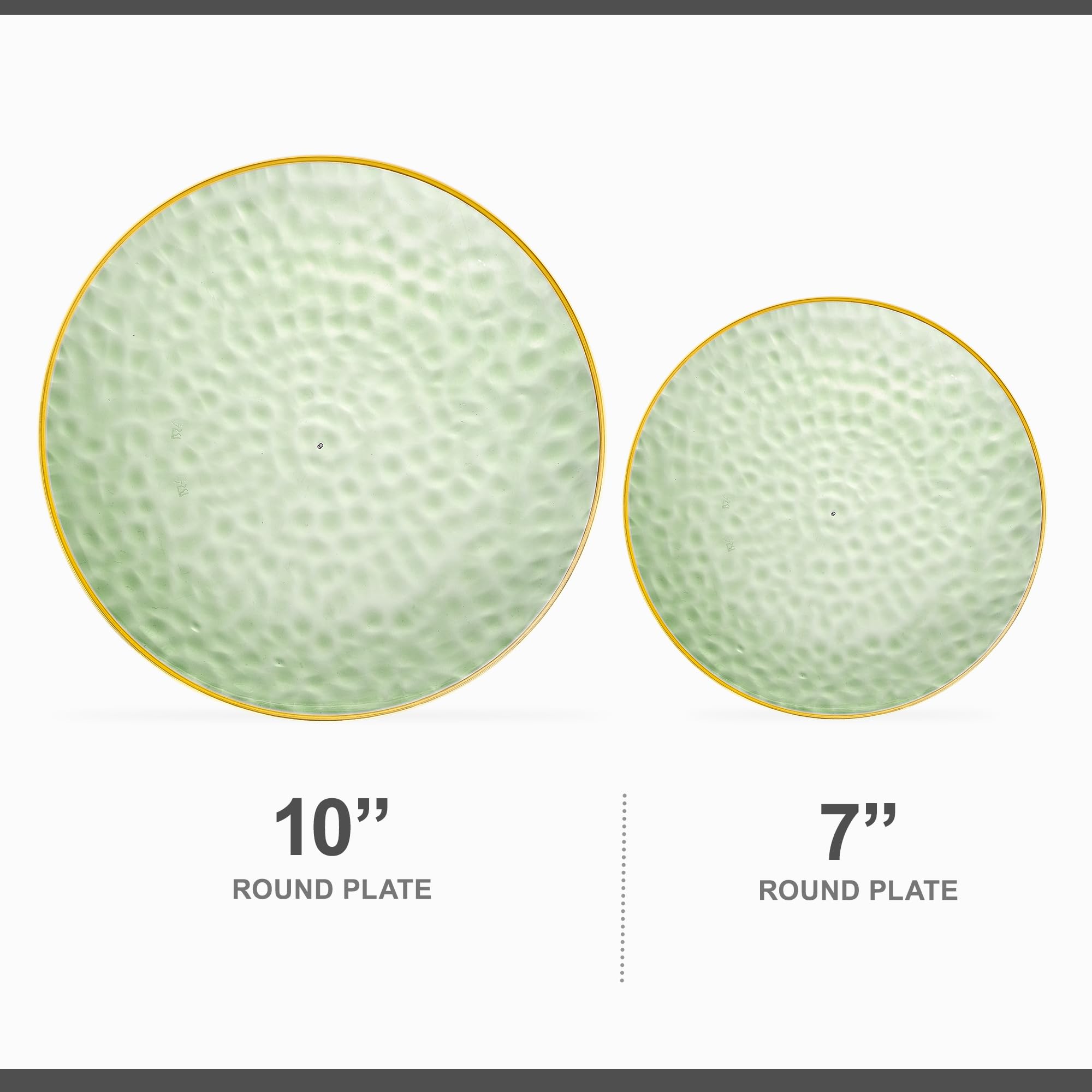 PLASTICPRO 32 Piece Combo Plates Set includes 16-7'' inch Plate & 16-10'' inch Plates Green Hammered Plastic Party Dish Premium ST patricks day Party Dishes