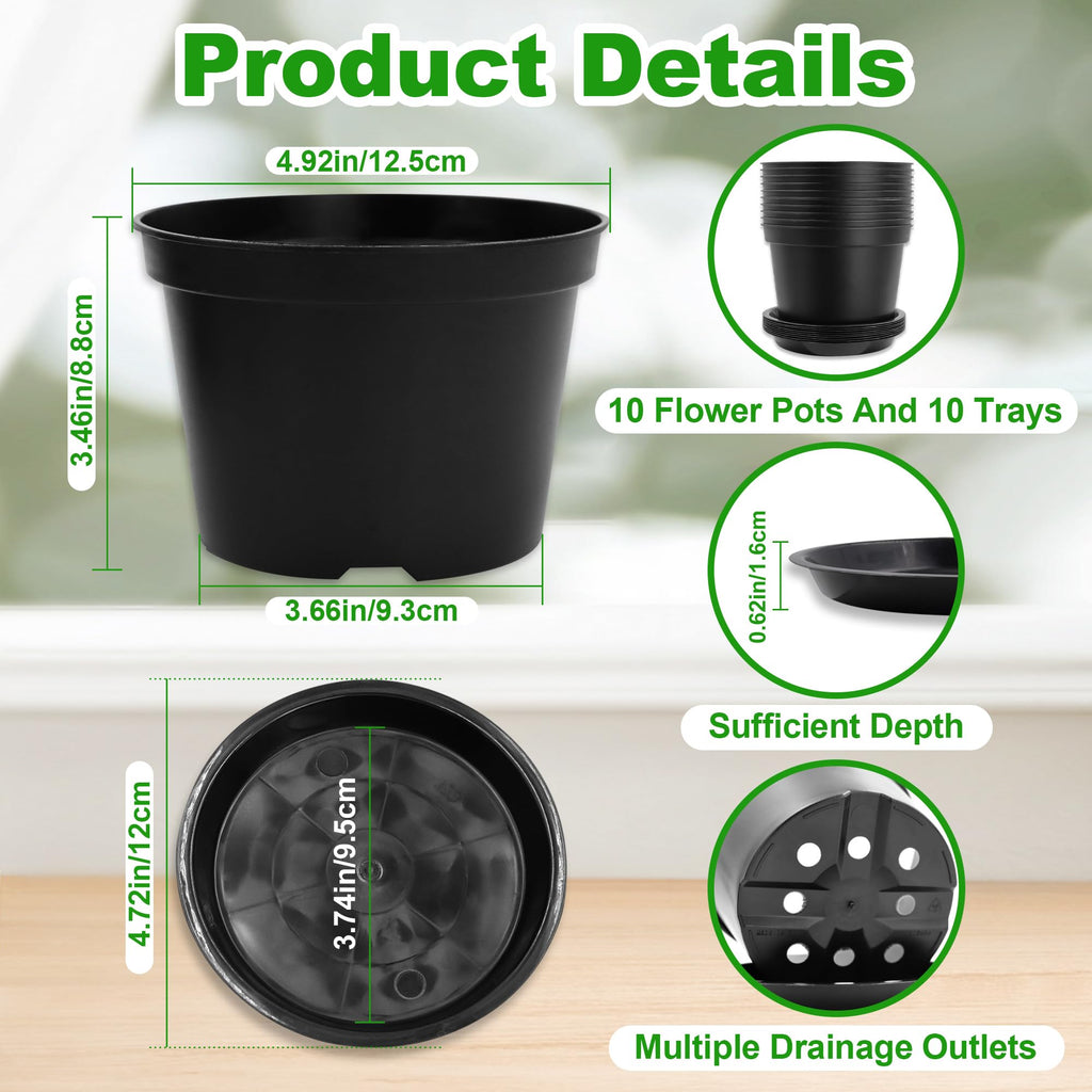 10 Pcs Plastic Pots for Plants, 5 Inch Small Plant Pots Indoor, Decorative Plant Pots with Drainage Holes and Tray, Small Flower Pots for All Home Garden Flowers Succulents