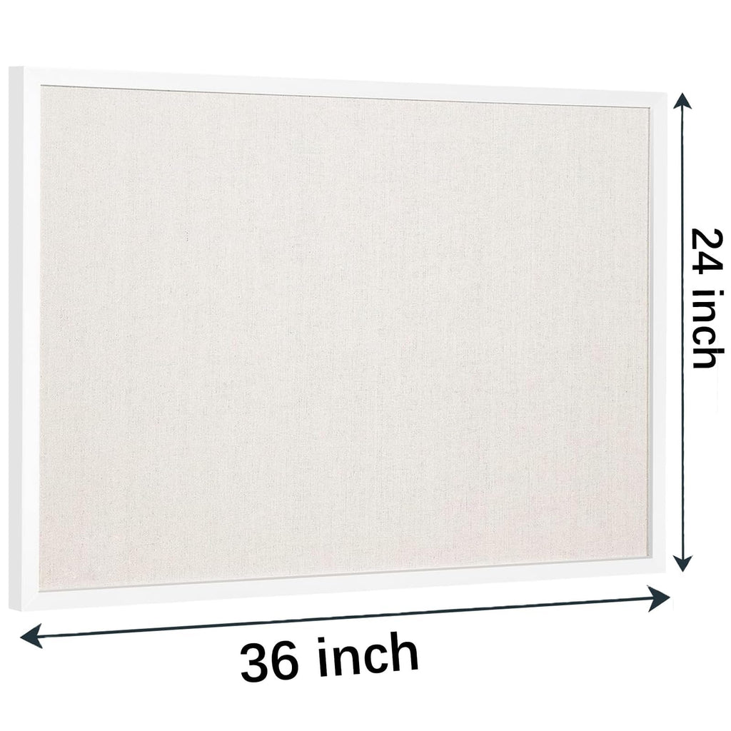 AMKIOKIO 24x36 Inch Linen Cork Board - Stylish Home Decor, Versatile Pinning Surface, Includes Hanging Kit, White-Framed